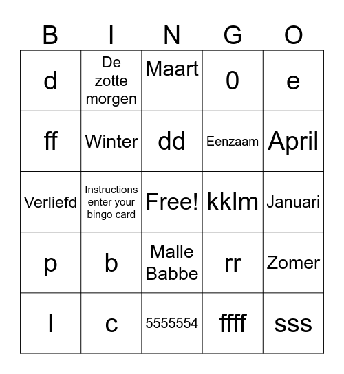 Test 1 Bingo Card