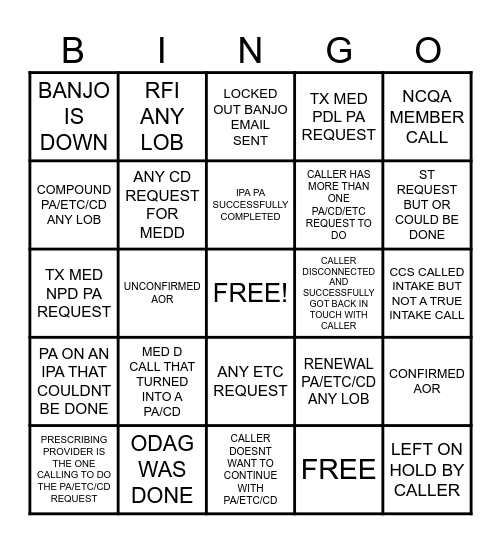 INTAKE BINGO GAMES Bingo Card