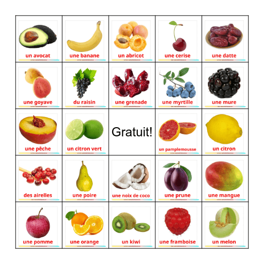 Bingo des Fruits! Bingo Card