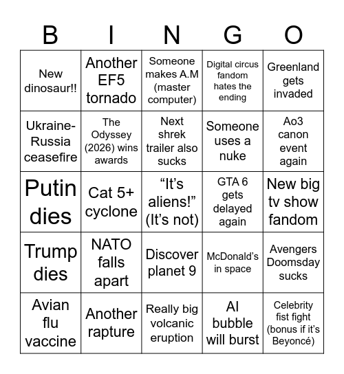 2026 Bingo Card