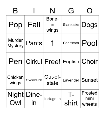 Maddie Bingo Card