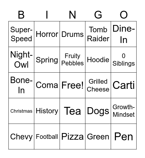 Luke Bingo Card