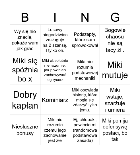 Miki Bingo Card