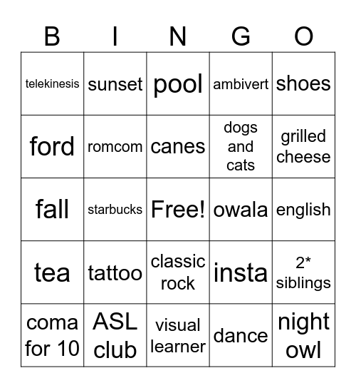 Untitled Bingo Card