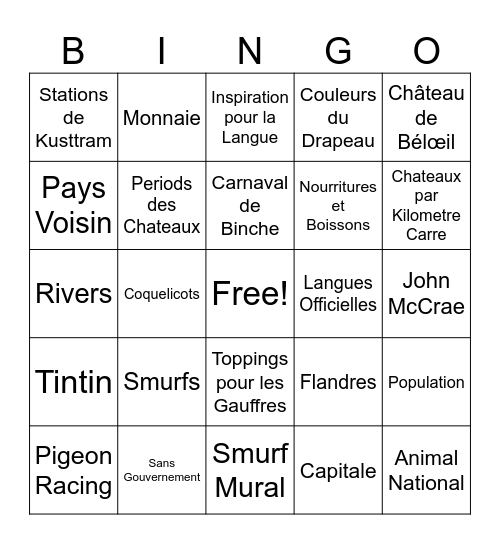 Belgium BINGO Card
