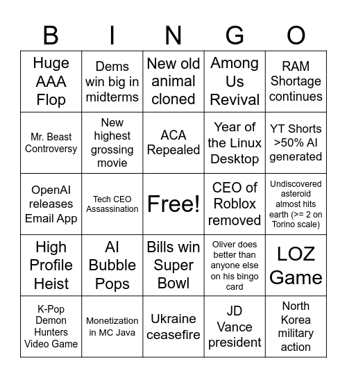 2026 Bingo Card