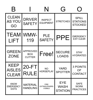 RREW 10654 SAFETY Bingo Card