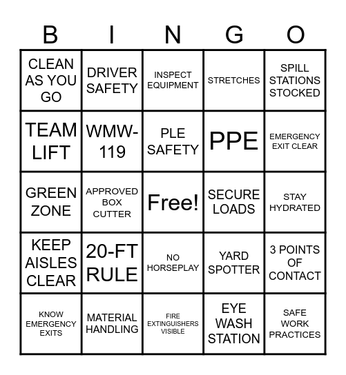 RREW 10654 SAFETY Bingo Card