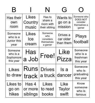 Get to Know you Bingo Card