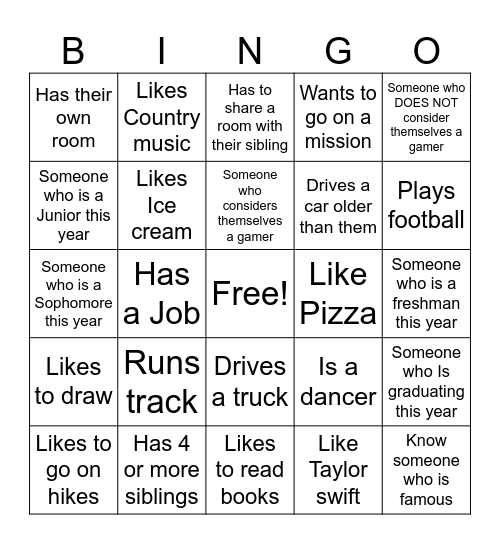 Get to Know you Bingo Card