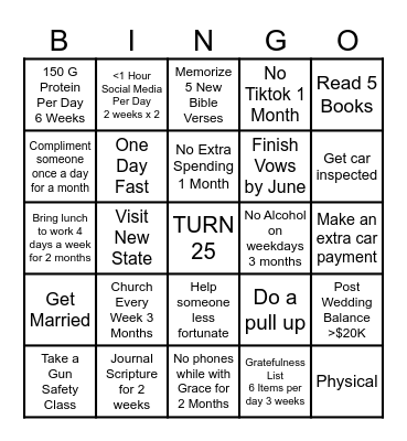 New Year’s Resolution Bingo Card