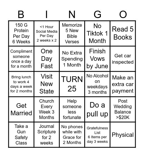 New Year’s Resolution Bingo Card