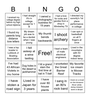 McKim Family Bingo Card