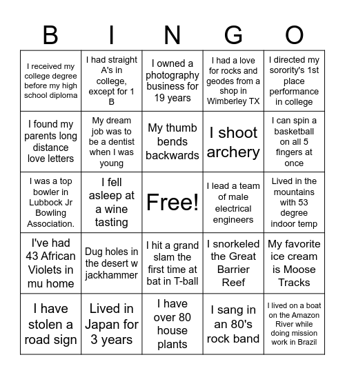 McKim Family Bingo Card