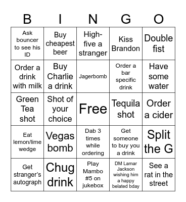 BAR CRAWL Bingo Card