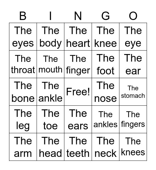 Lección 4 En el consultorio Bingo Card