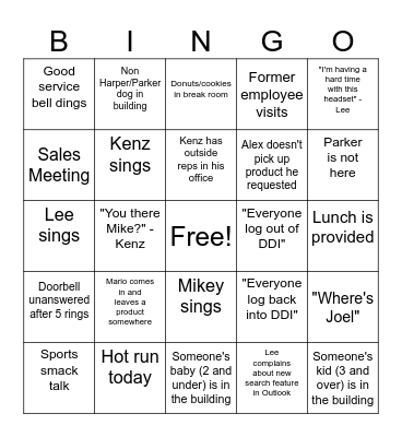 bingo starting 1/8 afternoon Bingo Card