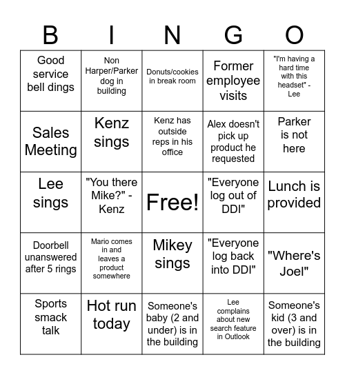 bingo starting 1/8 afternoon Bingo Card