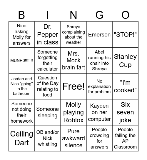 ap pre calc mrs mock period 3 bingo Card