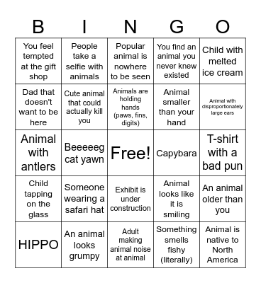 San Diego Zoo BINGO Card