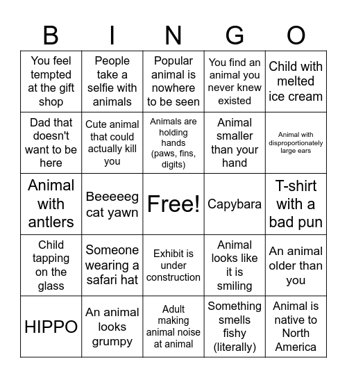 San Diego Zoo BINGO Card