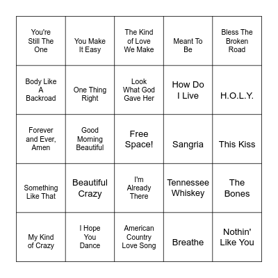 Country Lovin' Bingo Card