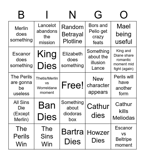 Sins vs Camelot mfers Bingo Card