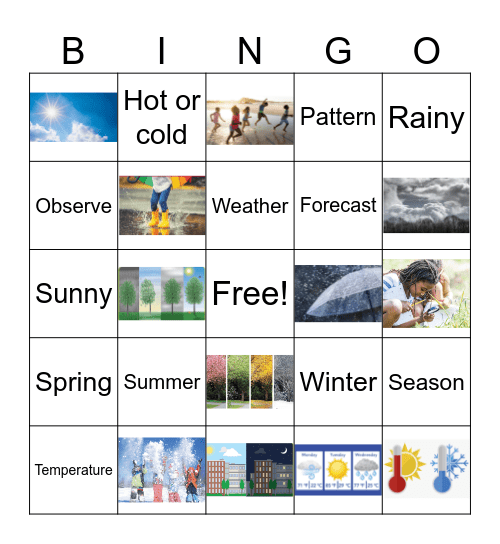 KINDERGARTEN TOPIC 4 BINGO Card