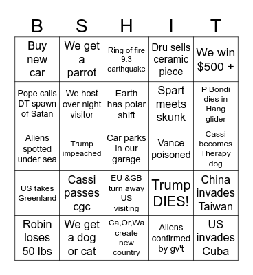 Batshitery Bingo Card