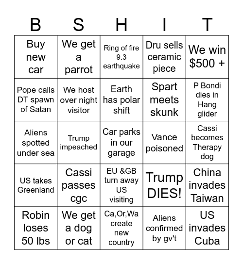 Batshitery Bingo Card