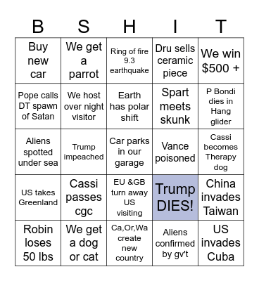Batshitery Bingo Card