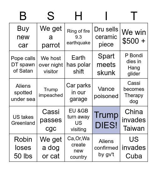 Batshitery Bingo Card