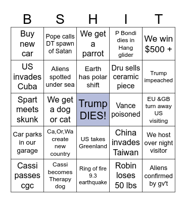 Batshitery Bingo Card