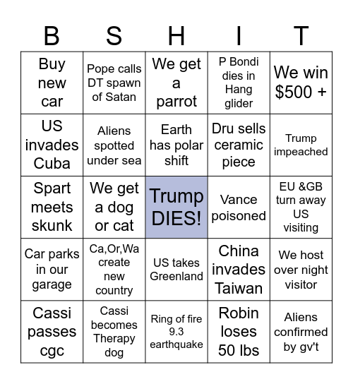 Batshitery Bingo Card