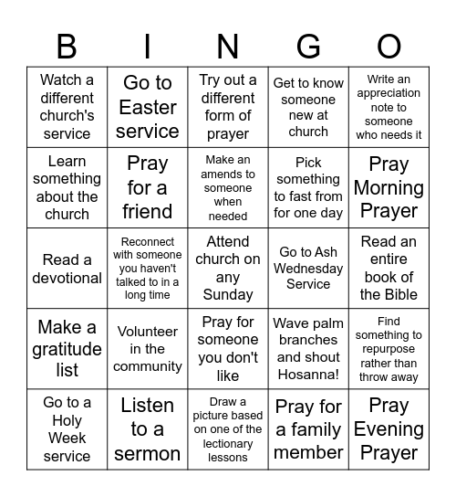 LENTEN BINGO Card
