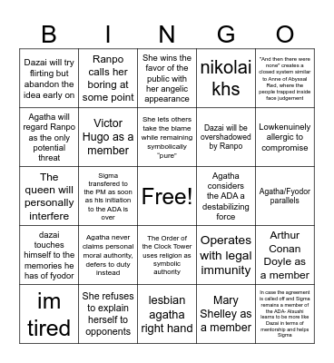 Agatha Christie era BSD Bingo Card
