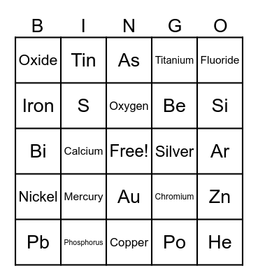 Periodic Table Bingo! Bingo Card