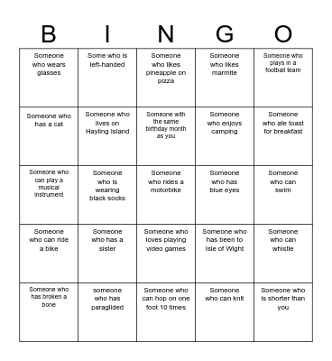 Human Bingo Card