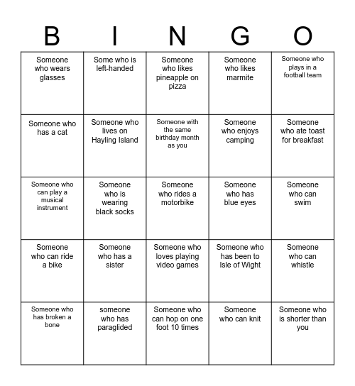 Human Bingo Card