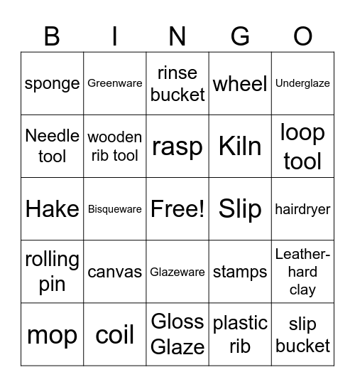 Ceramics Bingo Card