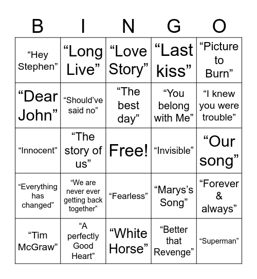 Round 1 (albums 1-4) Bingo Card