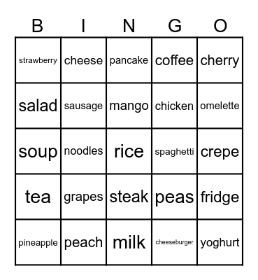 Food Bingo Card