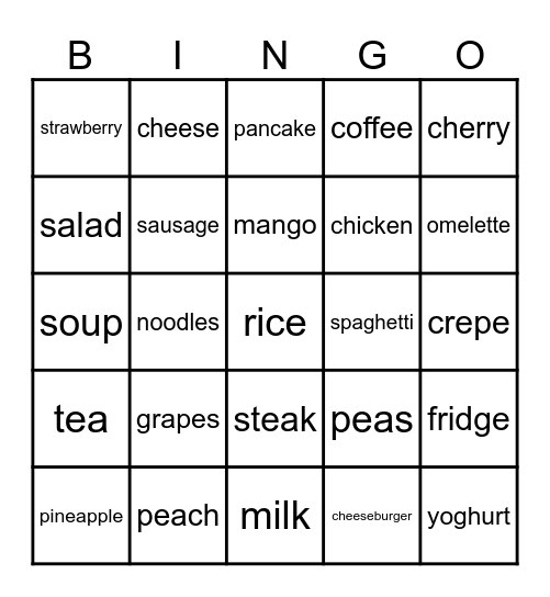 Food Bingo Card