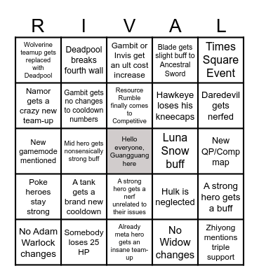 Untitled Bingo Card