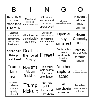 2026 Bingo Card Bingo Card