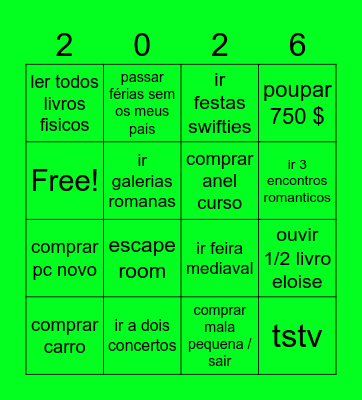 Bingo 2026 Bingo Card