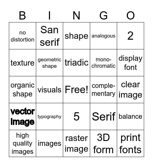 Graphic Design Bingo Card