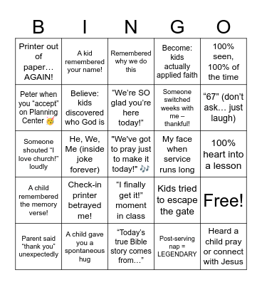 The Oaks Kids Bingo Card