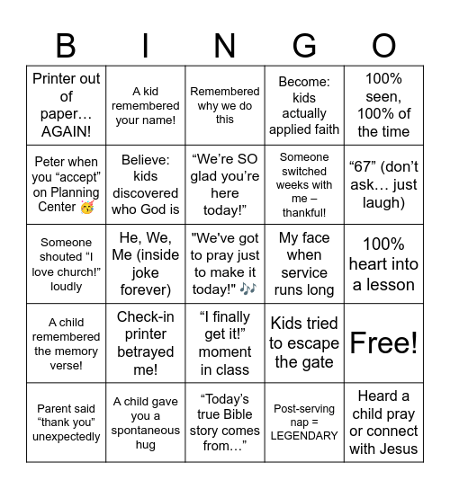 The Oaks Kids Bingo Card