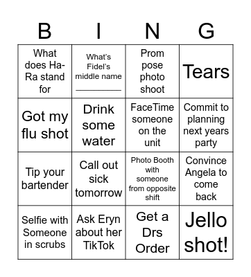 CICU Holiday Party Bingo Card